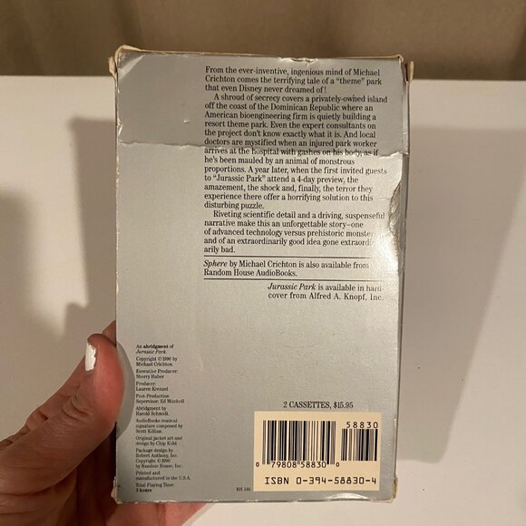 Jurassic Park Audiobook Cassette Set Michael Crichton Read by John Heard - Picture 5 of 6